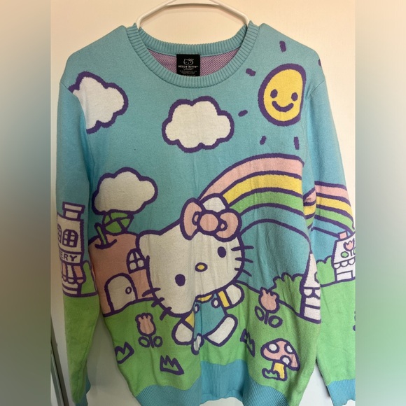 Hello Kitty Jumbo Art Pastel Knit Sweater Size Small Oversized Comfy Pullover - Picture 3 of 9